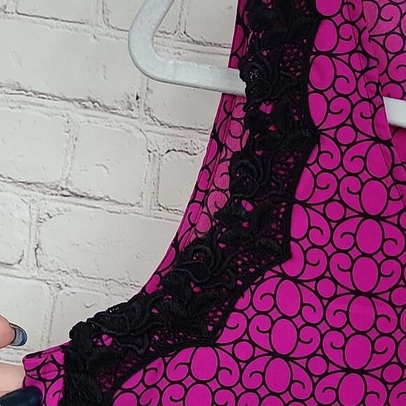 Worthington Hot Pink + Black Lace Dressy Tank Sleeveless Blouse Shell Top Career - Picture 7 of 9